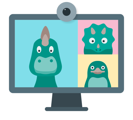 Screen showing dinosaurs in a video conference