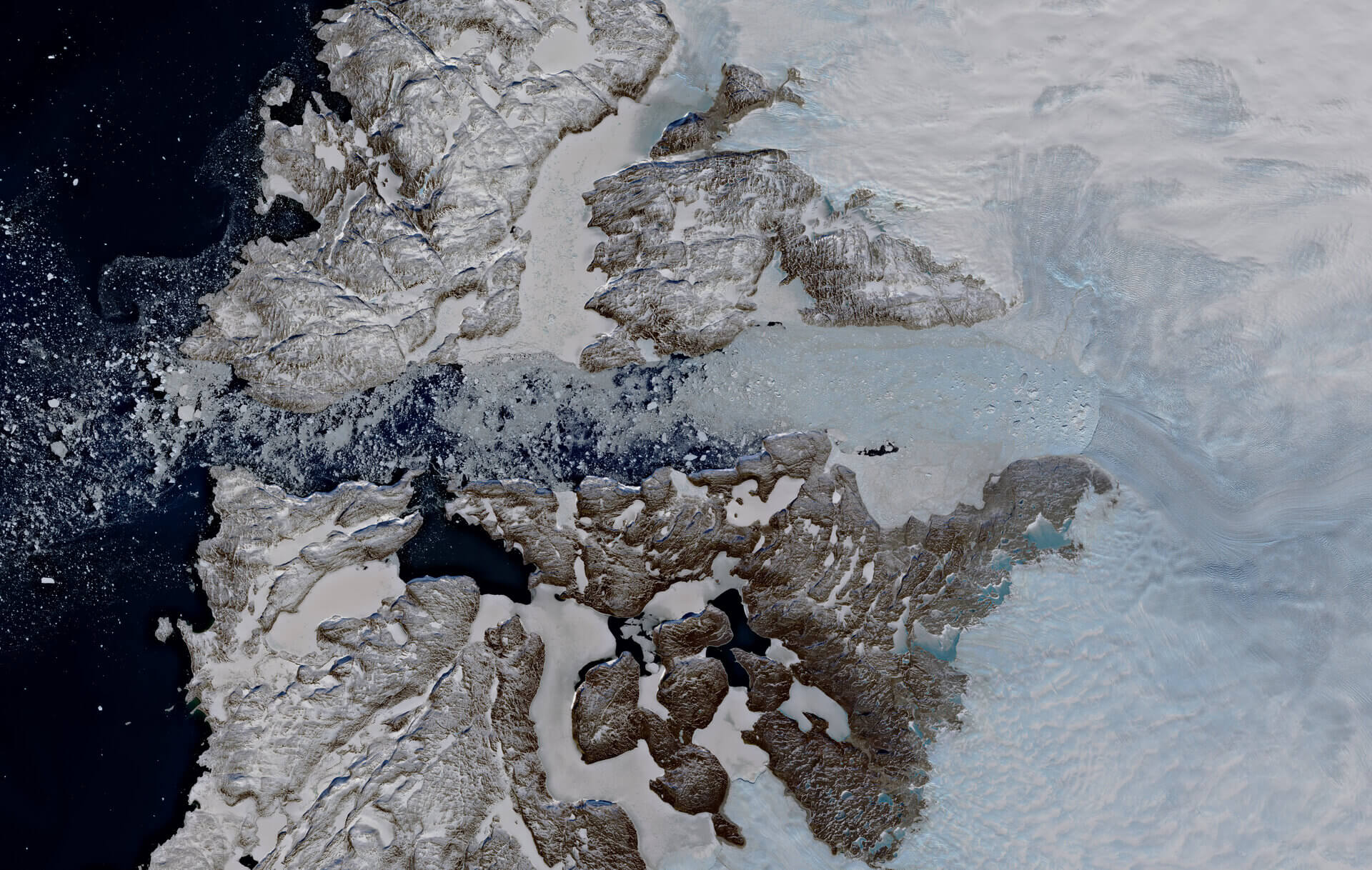 Satellite view of the Ilulissat glacier and icefjord